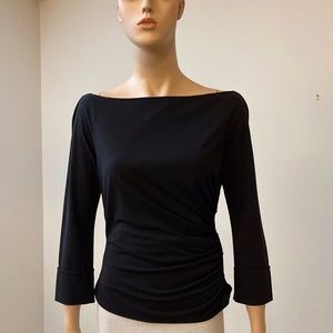 TAHARI / FITTED TOP  / BLACK / RUCHED ACCENT ON SIDE / SIDE ZIPPER / SIZE L